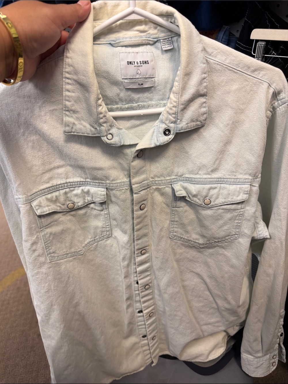 Only & Sons Men’s Light Cream Button-Front Shirt Jacket